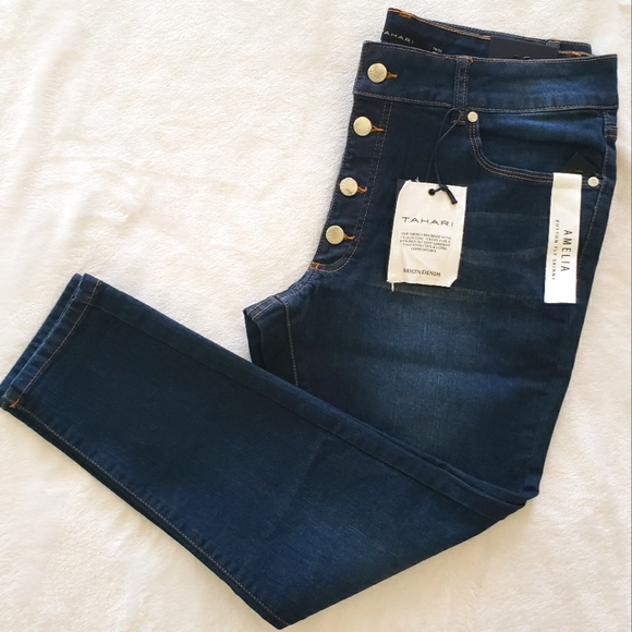 Tahari Denim - Tahari Amelia Button Fly Skinny Jeans-Sz 16/33